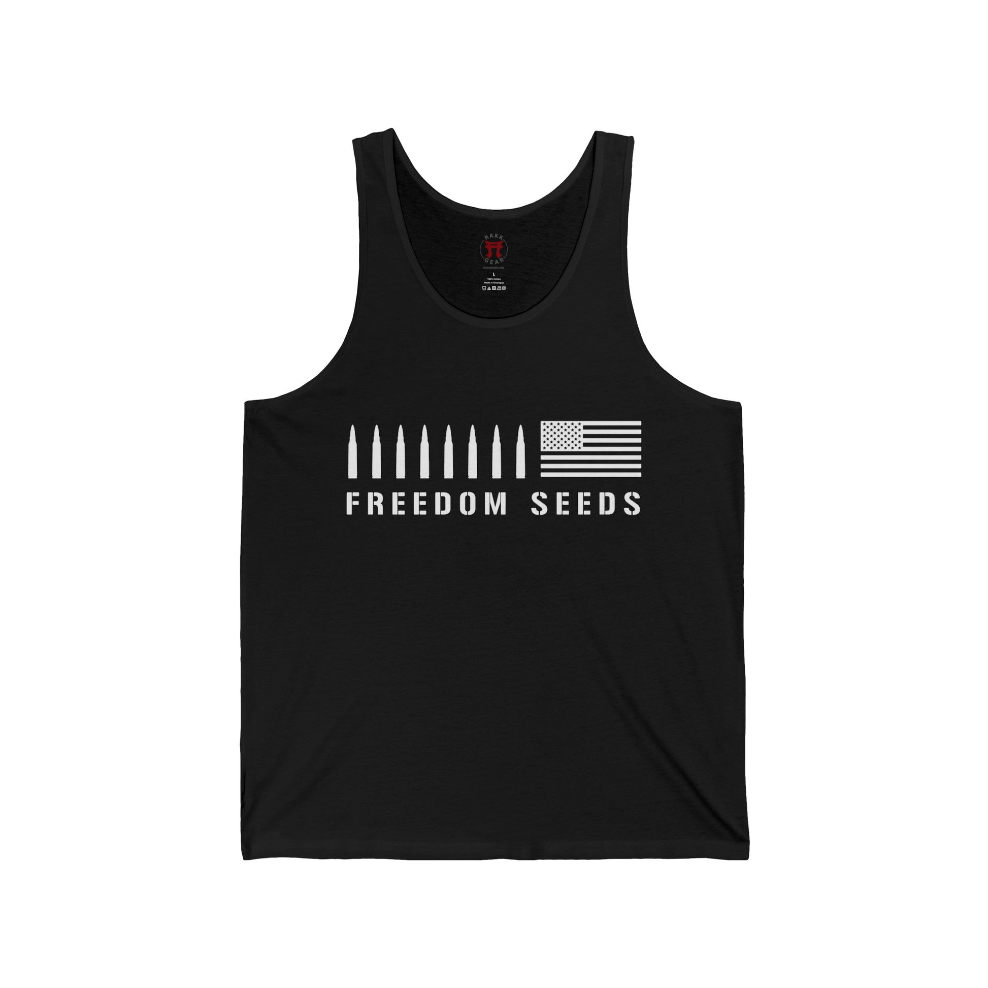 Rakkgear Freedom Seeds Tank Top in black with white lettering