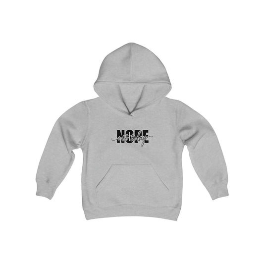 Rakkgear Youth "Nope Not Today" Grey Hoodie: Grey hoodie featuring bold 'NOPE' and 'Not Today' in cursive on the front. Iconic Rakkgear Logo on the upper back