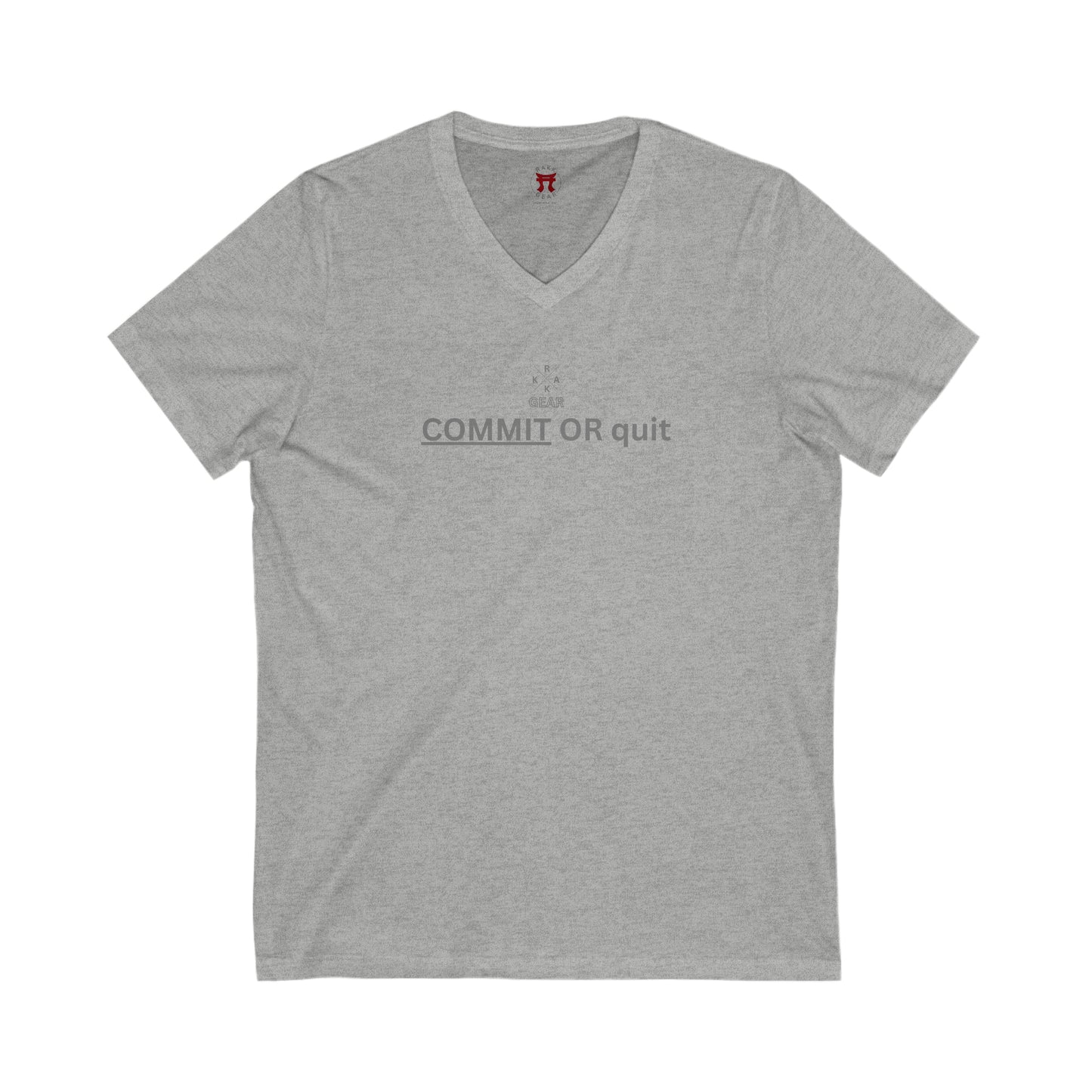 Rakkgear "COMMIT OR quit" Grey T-Shirt: Tee featuring Rakkgear X Logo and 'COMMIT OR quit' slogan. Iconic Rakkgear Logo on the inner upper collar