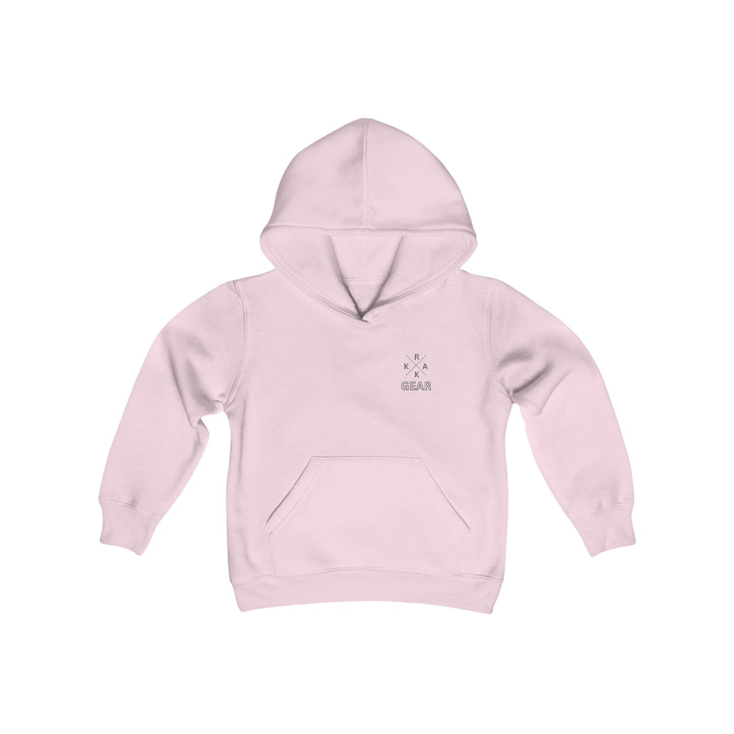 Rakkgear Youth X Logo Pink Hoodie: A sleek black hoodie featuring the iconic Rakkgear X Logo on the upper left front, combining style and comfort for the young trendsetter