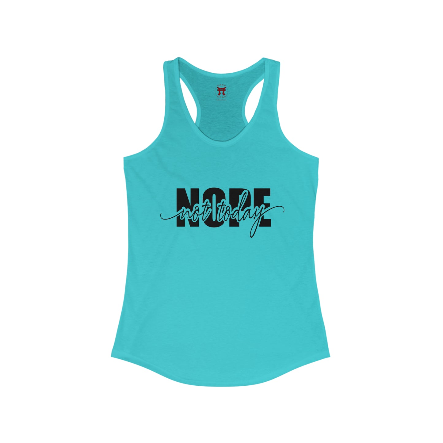 Rakkgear Women's Tahiti Blue Tank Top with 'Nope Not Today' slogan on the front, featuring the Rakkgear logo on the upper inner back.