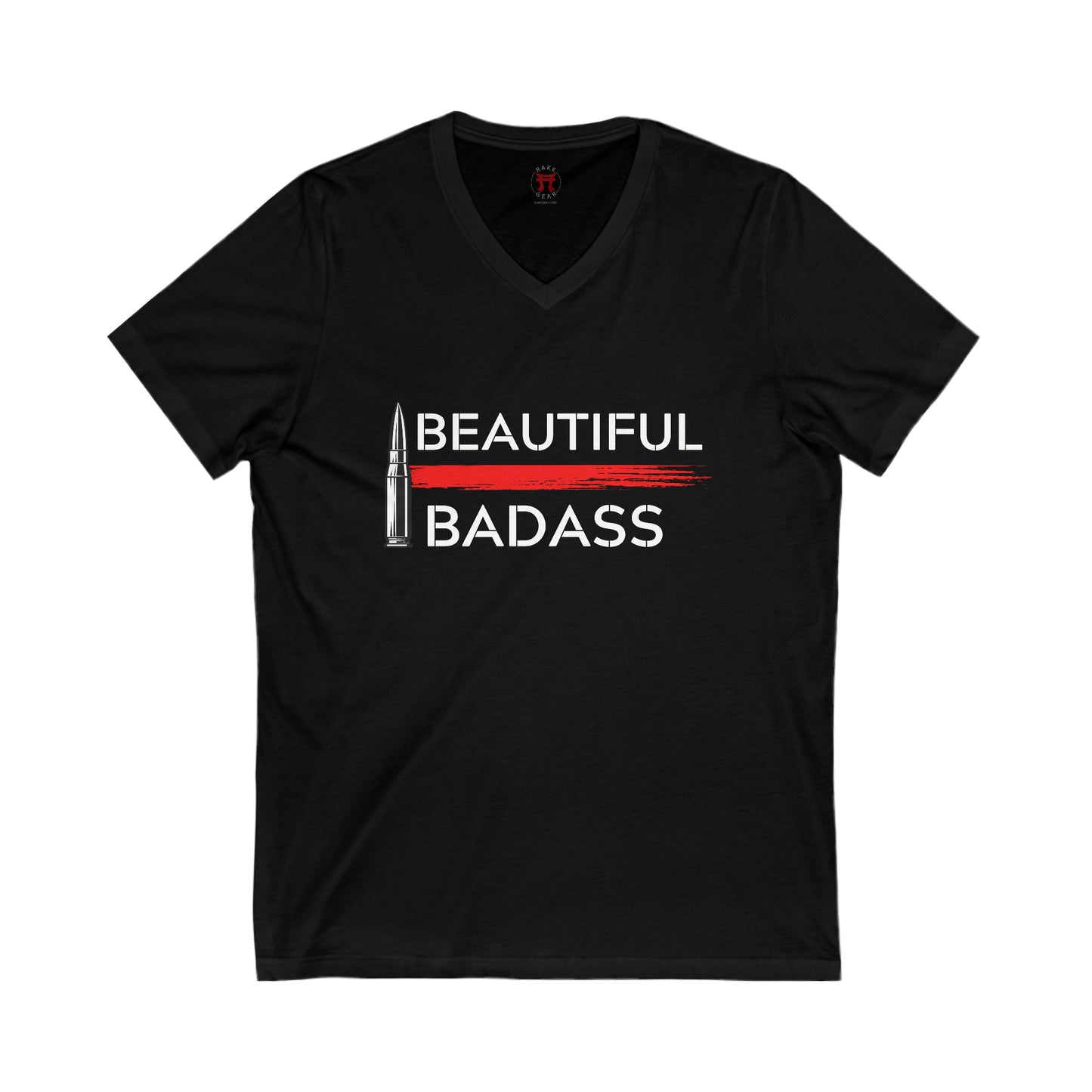 Rakkgear Women's Beautiful Badass Short Sleeve V-Neck Tee in Black