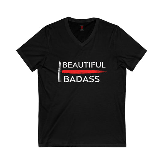 Rakkgear Women's Beautiful Badass Short Sleeve V-Neck Tee in Black