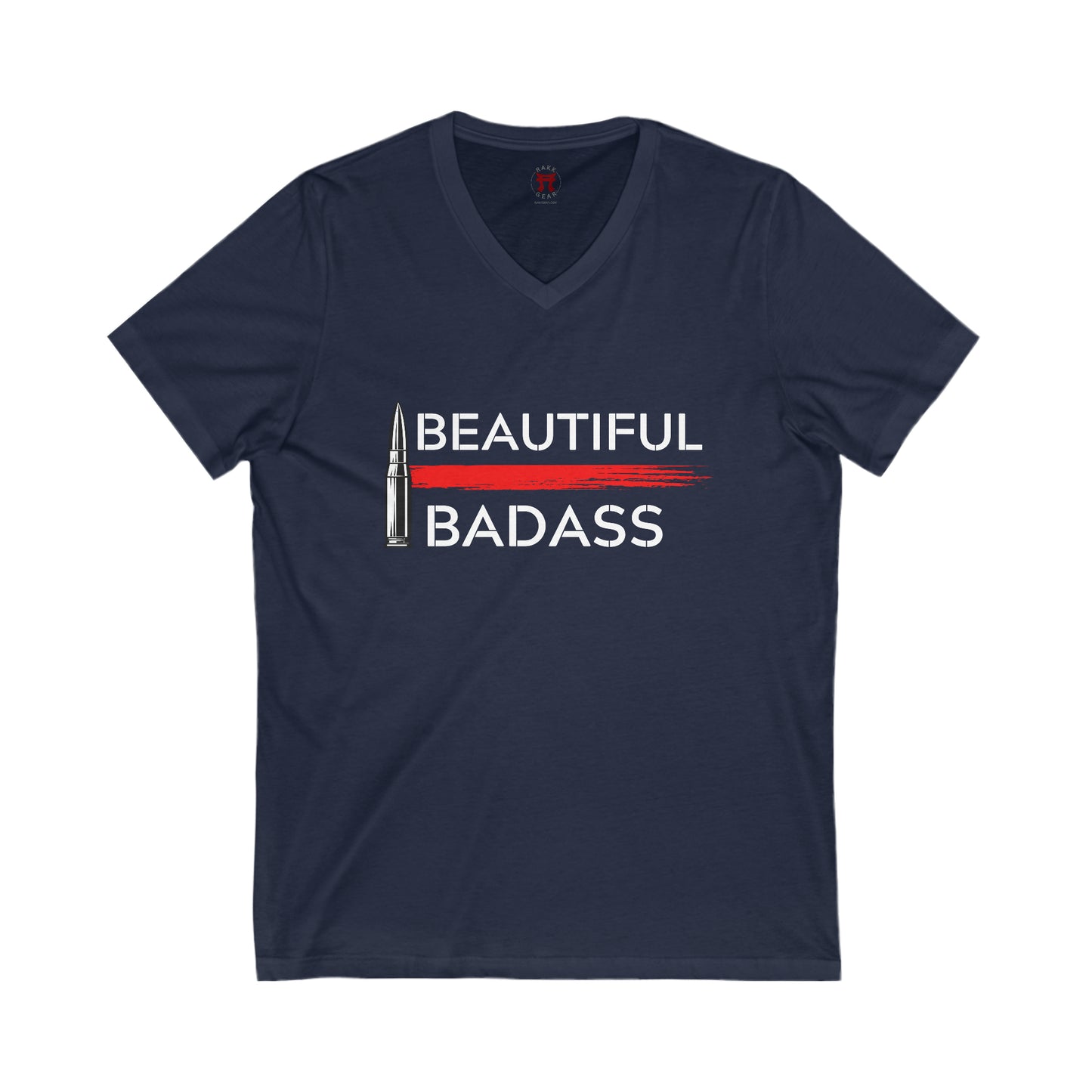 Rakkgear Women's Beautiful Badass Short Sleeve V-Neck Tee in navy blue