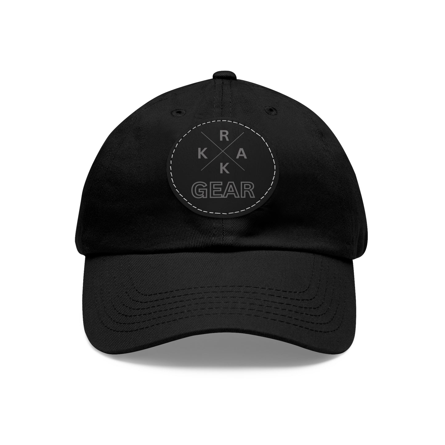 Rakkgear Black Hat with Black Leather X Logo Patch: Cap featuring the iconic Rakkgear X Logo on a finely embroidered leather patch on the front