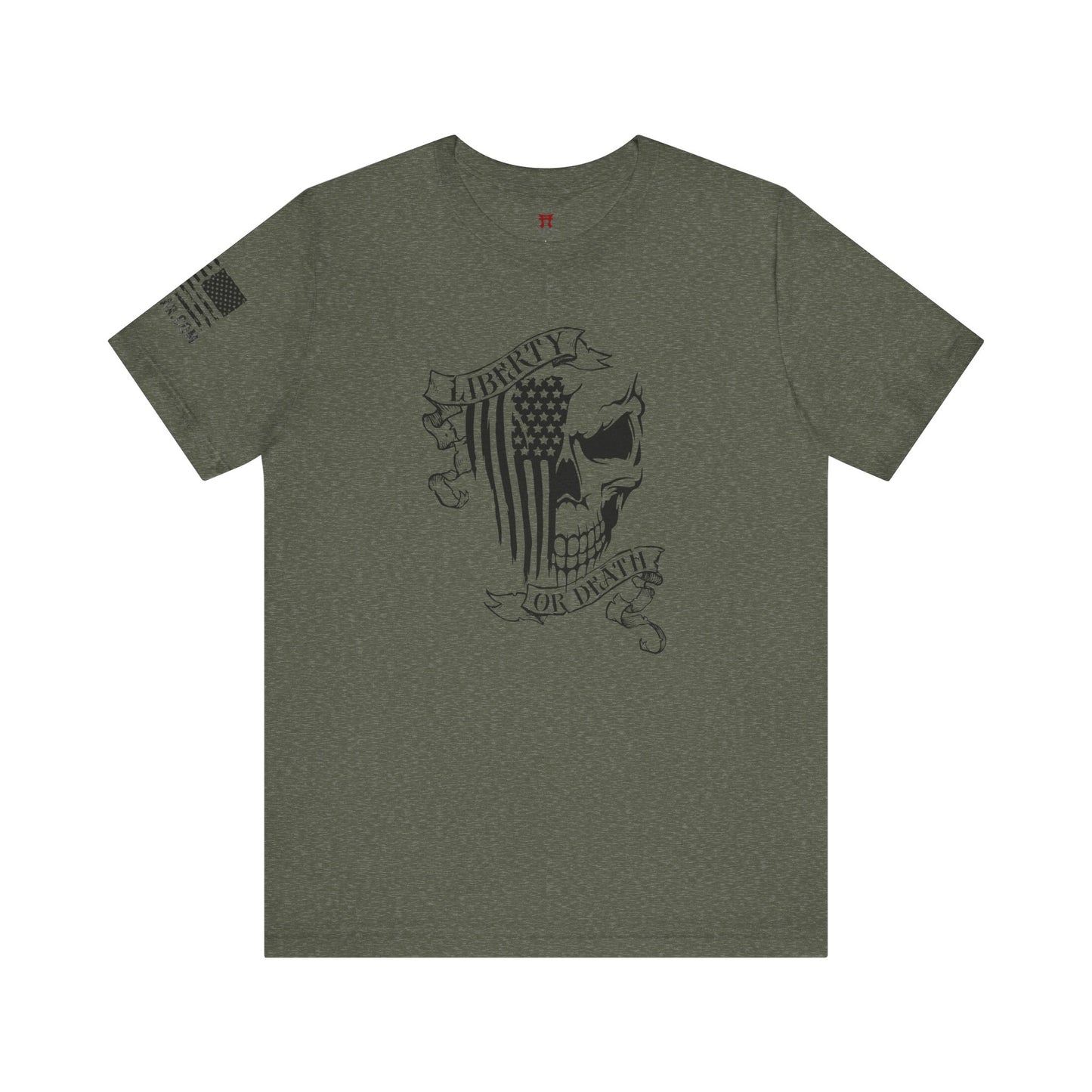 Rakkgear Liberty Or Death Short Sleeve Tee with black print in military green