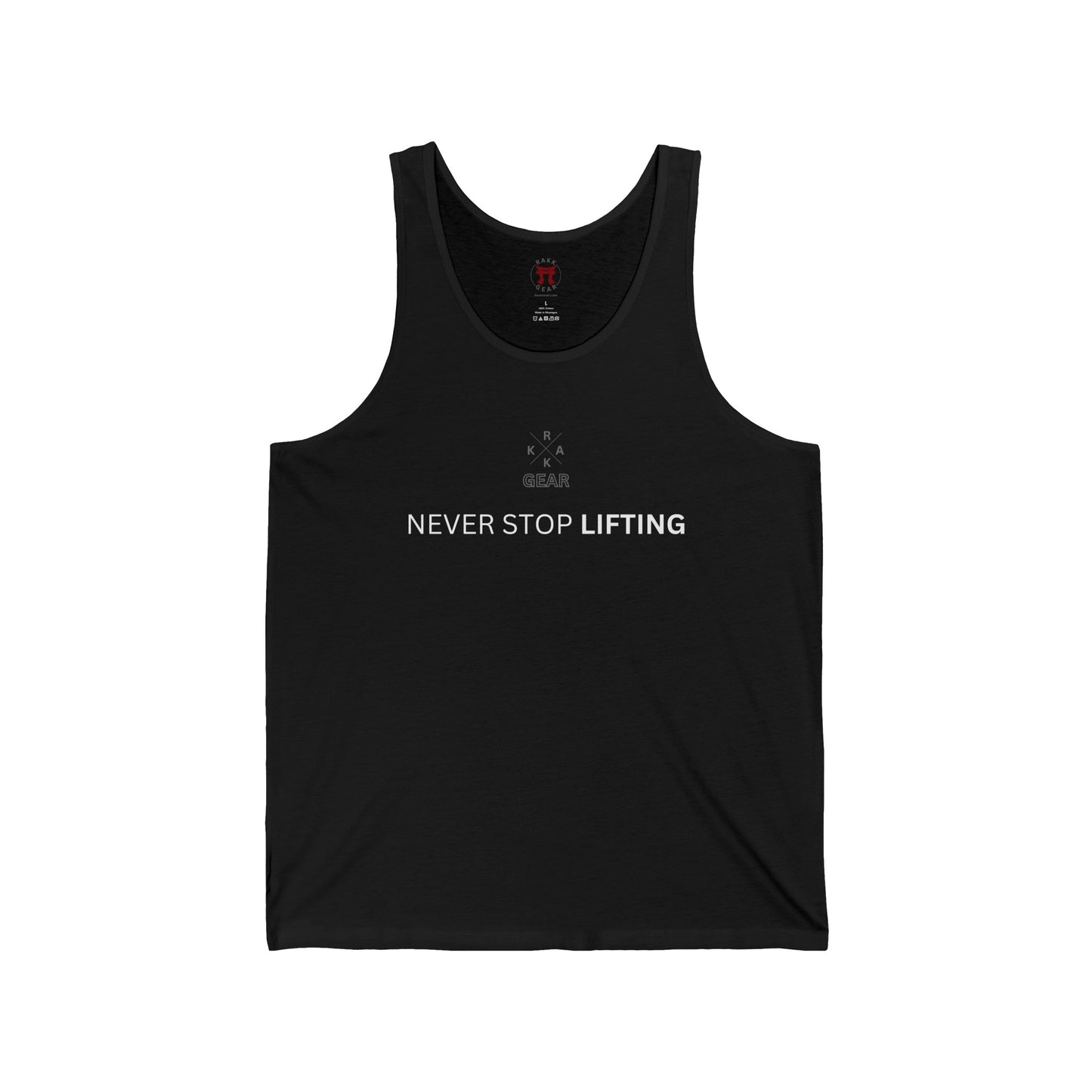 Rakkgear Never Stop Lifting Tank Top in black