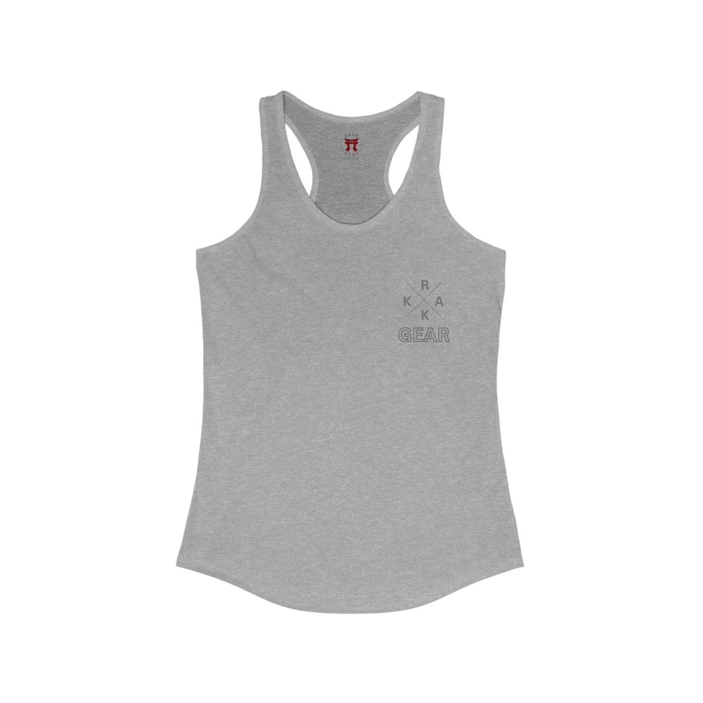 Rakkgear Women's X Logo Grey Tank Top with iconic X Logo on upper right chest, a symbol of strength and individuality