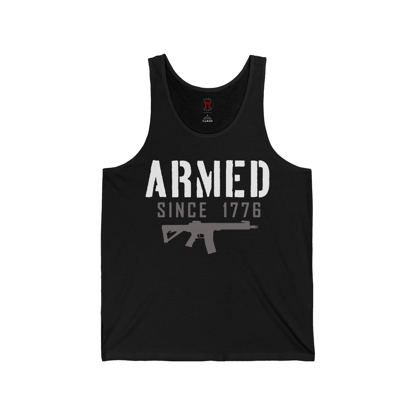 Rakkgear Armed Since 1776 Tank Top in black with white lettering