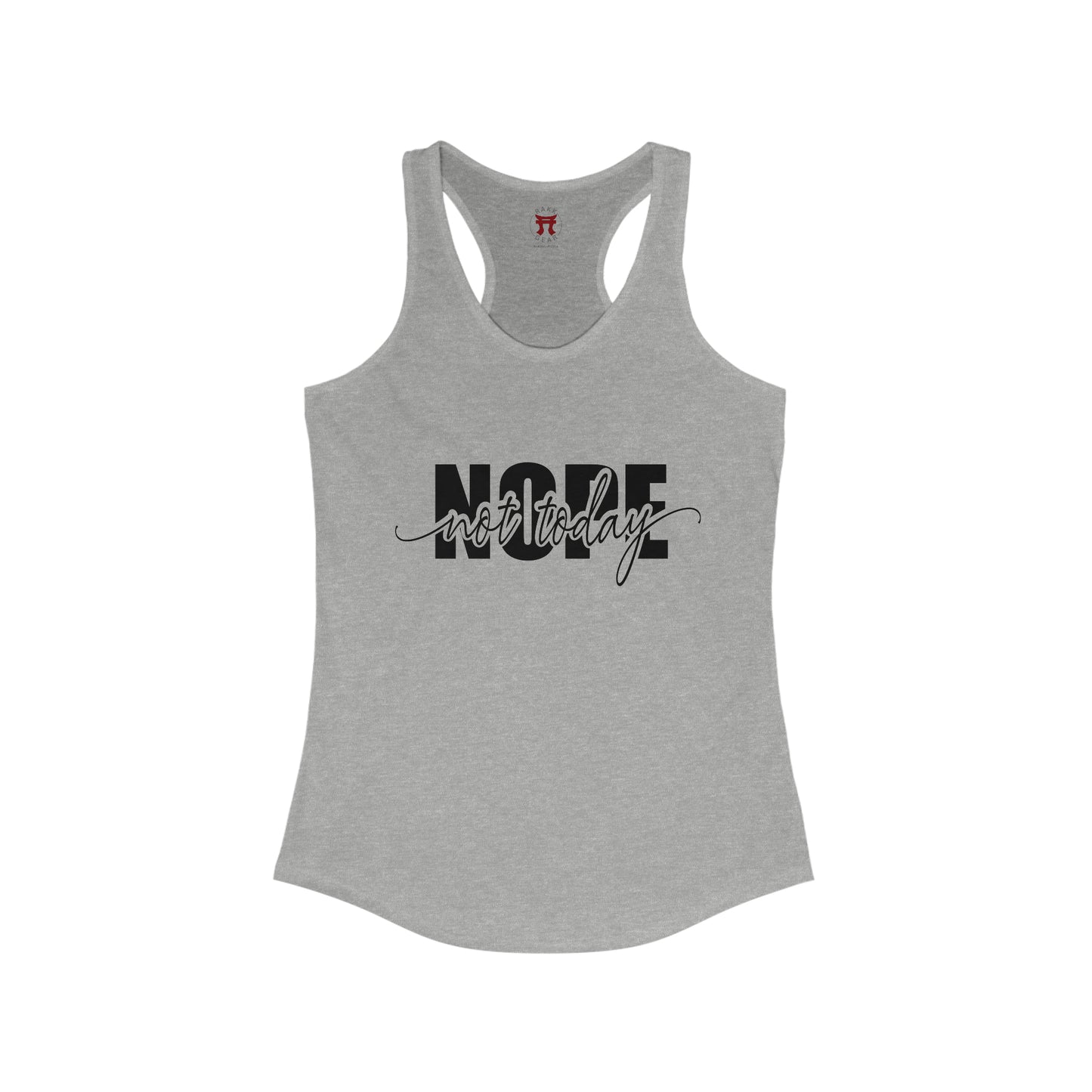 Rakkgear Women's Athletic Heather Tank Top with 'Nope Not Today' slogan on the front, featuring the Rakkgear logo on the upper inner back.