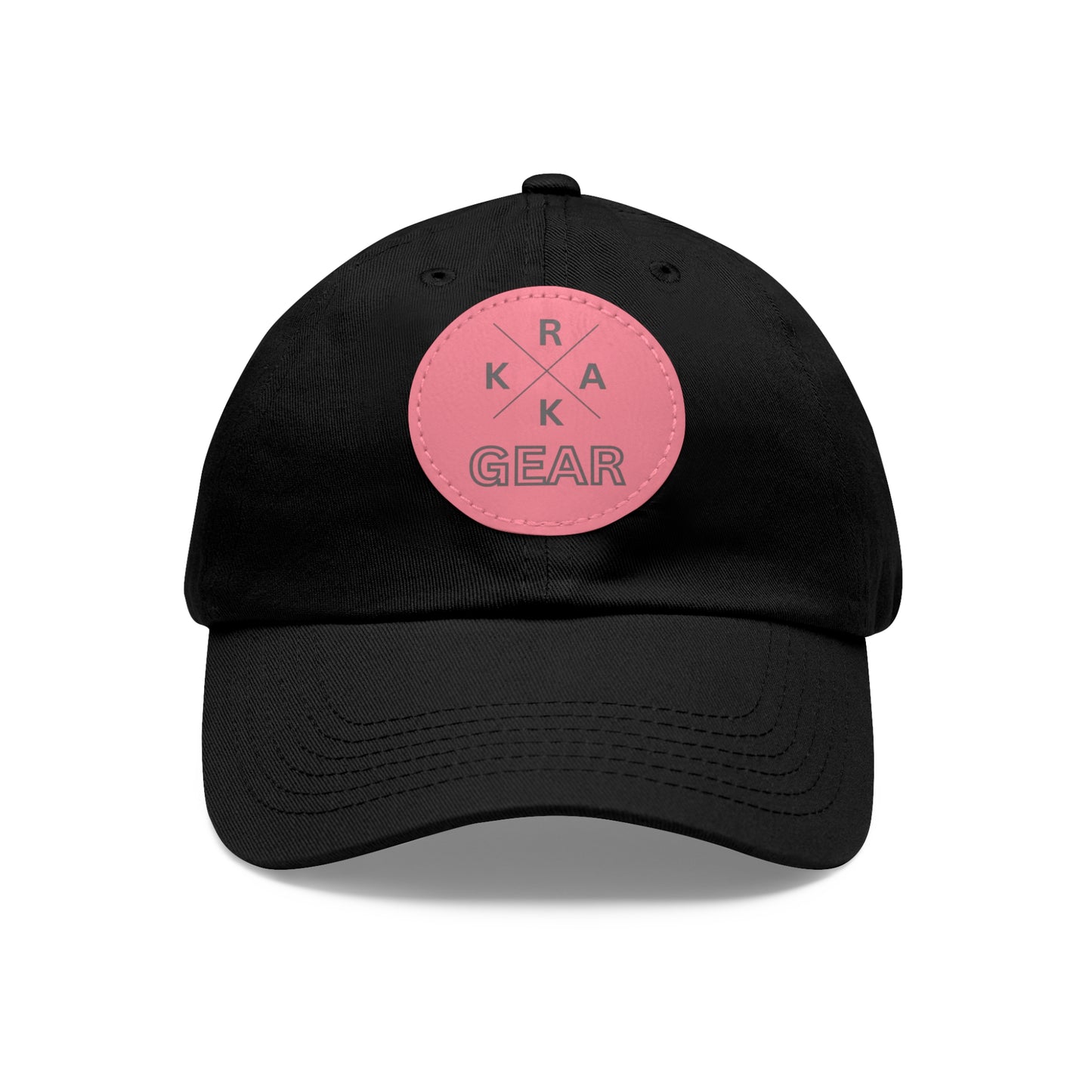 Rakkgear Black Hat with Pink Leather X Logo Patch: Cap featuring the iconic Rakkgear X Logo on a finely embroidered leather patch on the front