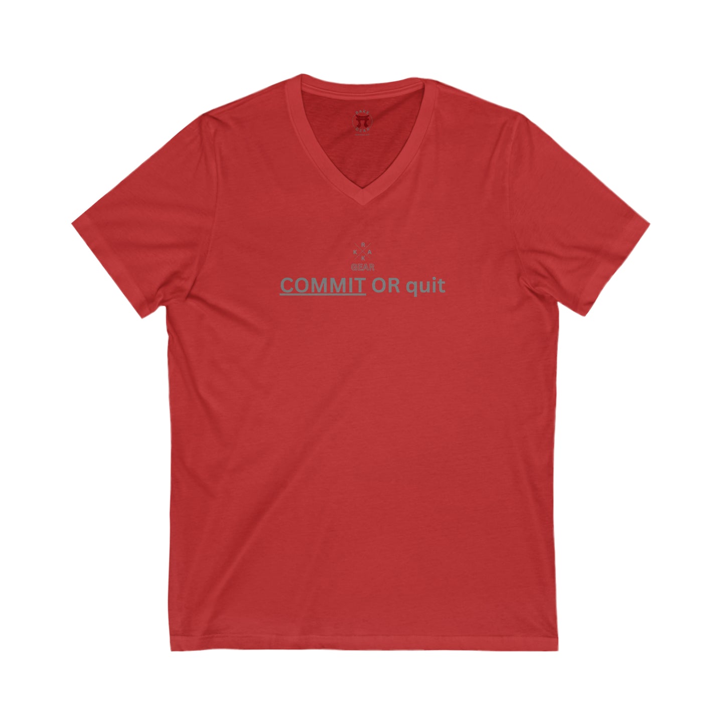 Rakkgear "COMMIT OR quit" Red T-Shirt: Tee featuring Rakkgear X Logo and 'COMMIT OR quit' slogan. Iconic Rakkgear Logo on the inner upper collar