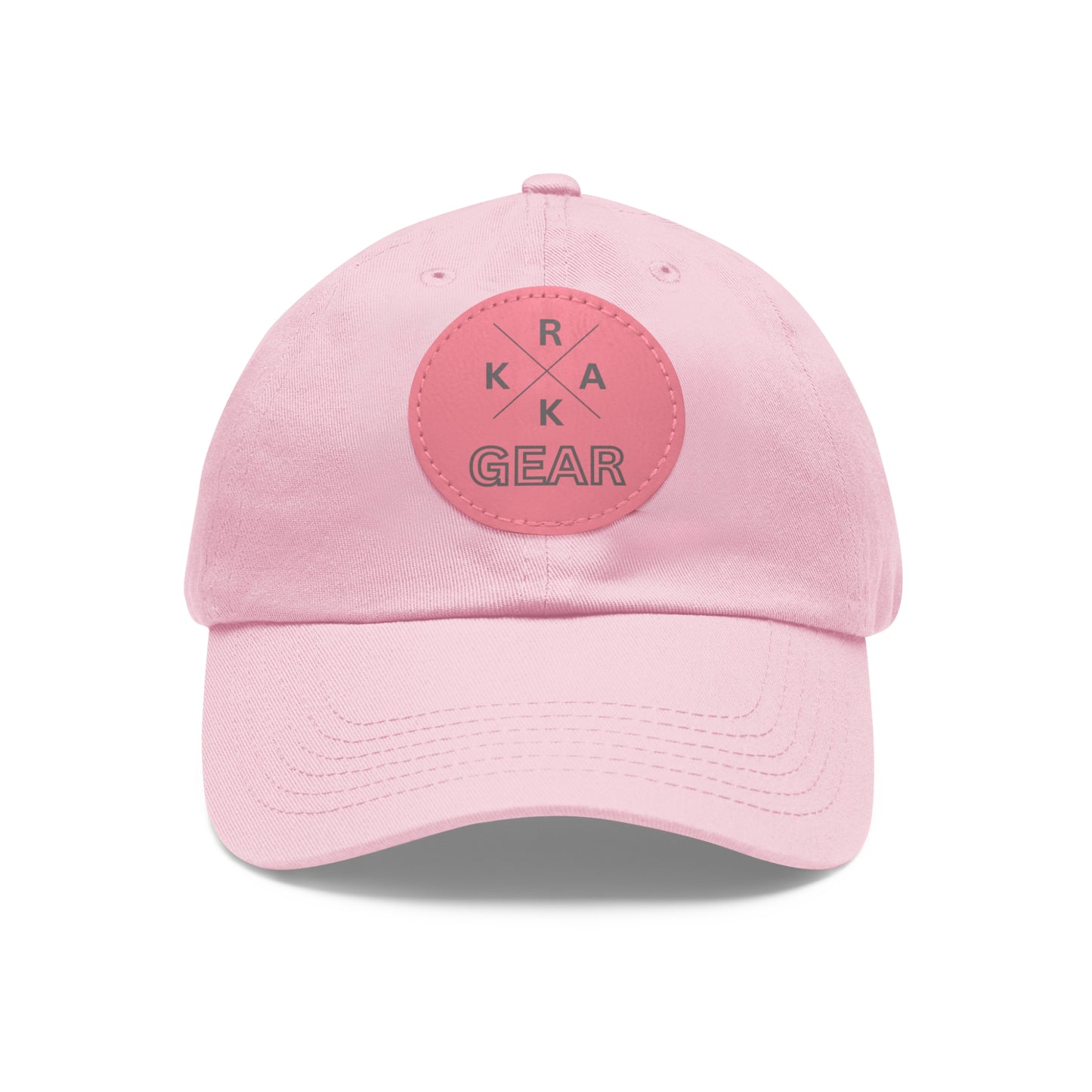 Rakkgear Pink Hat with Pink Leather X Logo Patch: Cap featuring the iconic Rakkgear X Logo on a finely embroidered leather patch on the front