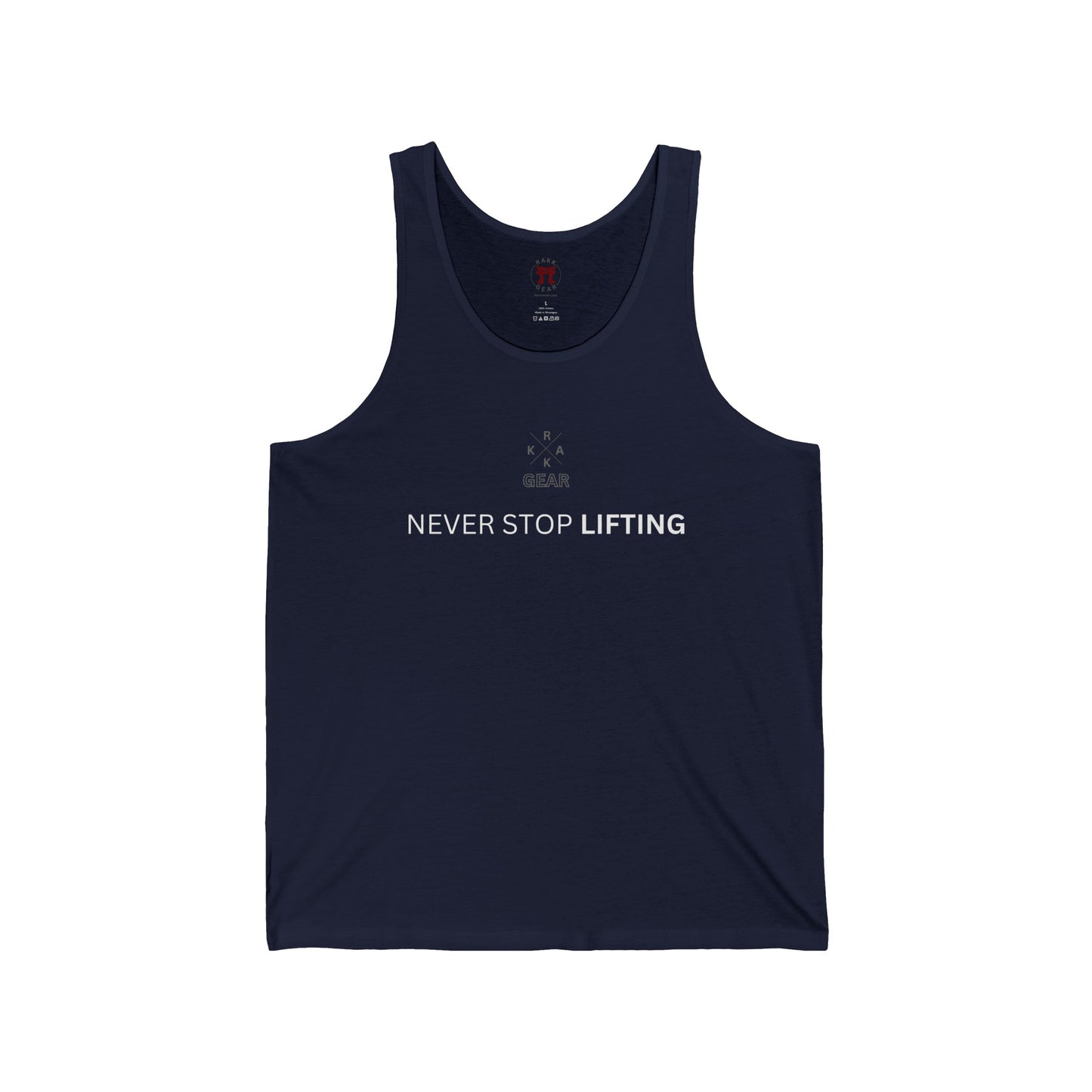 Rakkgear Never Stop Lifting Tank Top in navy blue