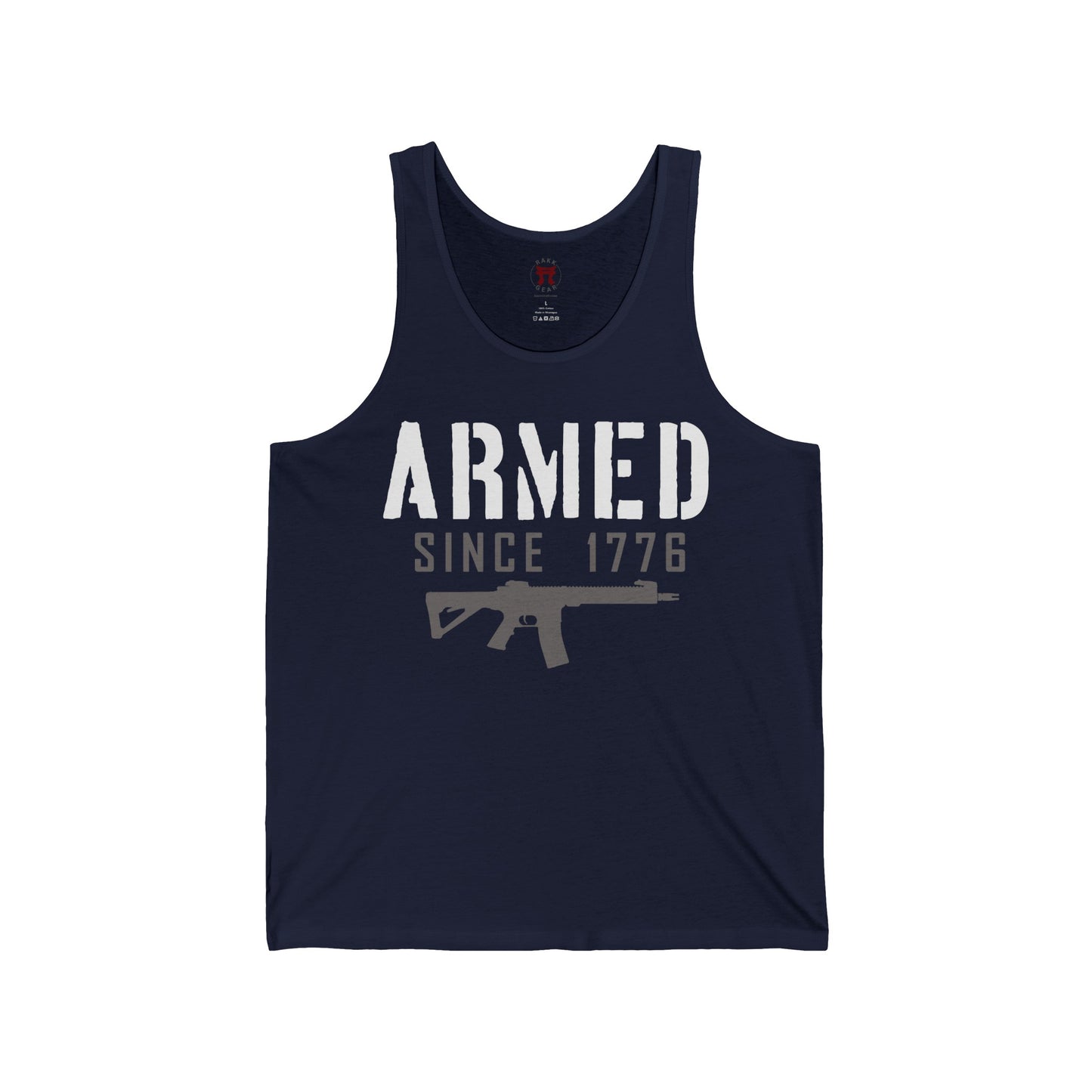 Rakkgear Armed Since 1776 Tank Top in navy blue with white lettering