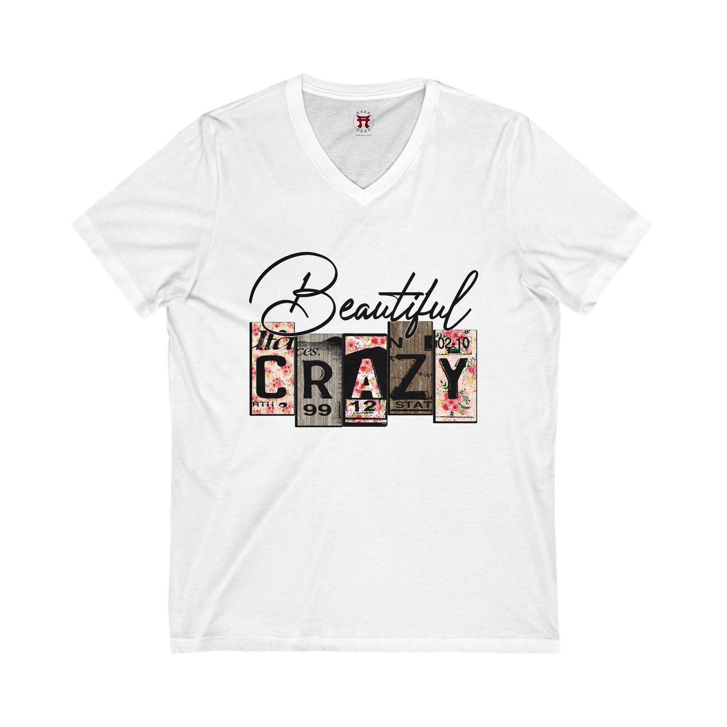 Rakkgear "Beautiful Crazy" Women's White V-Neck T-shirt