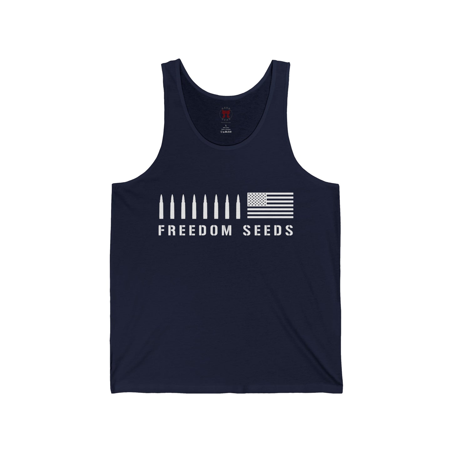 Rakkgear Freedom Seeds Tank Top in navy blue with white lettering