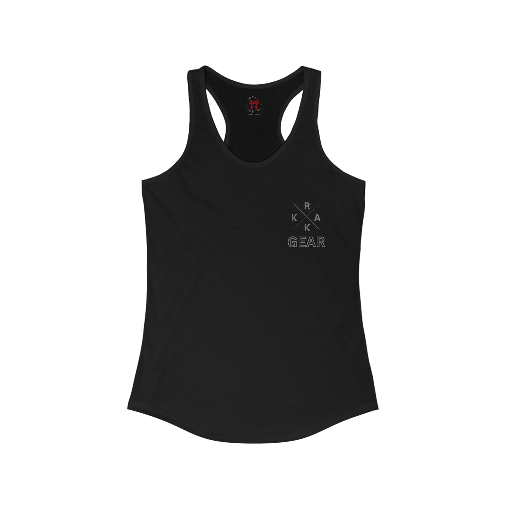 Rakkgear Women's X Logo Black Tank Top with iconic X Logo on upper right chest, a symbol of strength and individuality