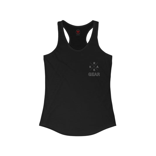 Rakkgear Women's X Logo Black Tank Top with iconic X Logo on upper right chest, a symbol of strength and individuality