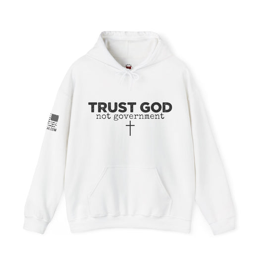 Rakkgear Trust GOD Not Government Heavy Hoodie in white