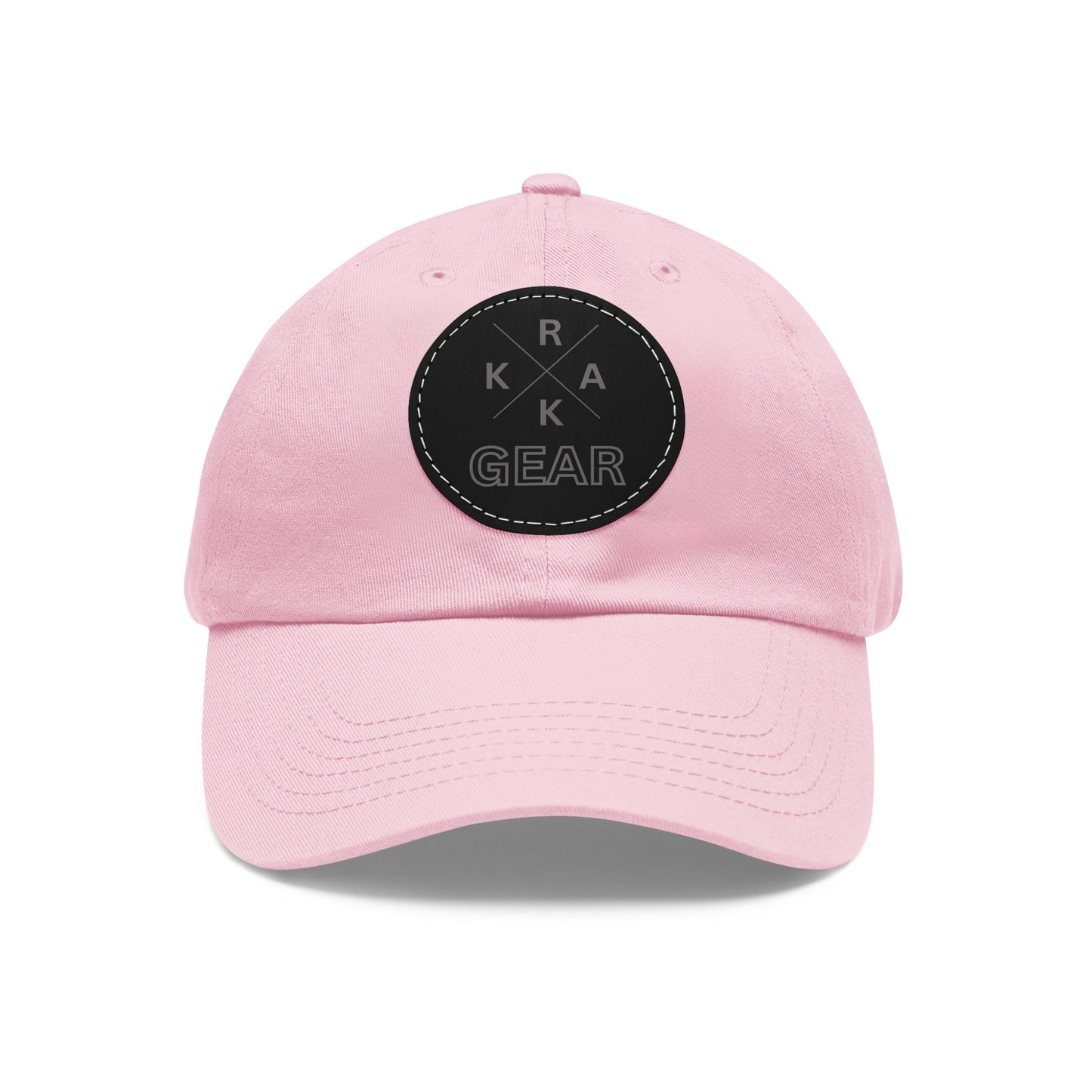 Rakkgear Pink Hat with Black Leather X Logo Patch: Cap featuring the iconic Rakkgear X Logo on a finely embroidered leather patch on the front