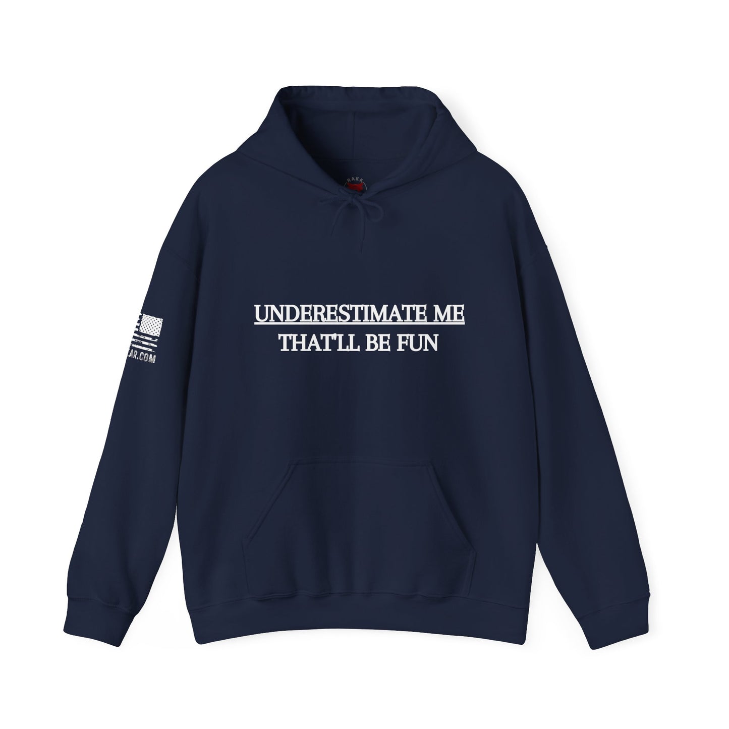 Rakkgear Underestimate Me Heavy Hoodie in navy blue