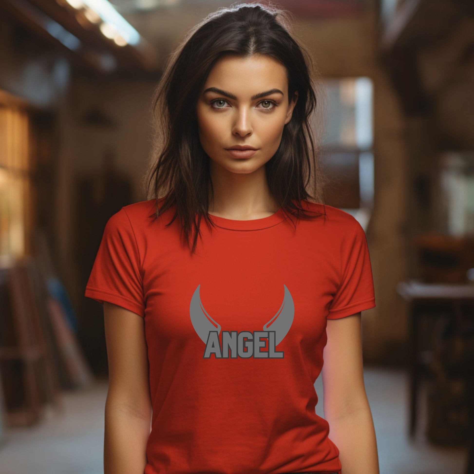 Rakkgear Women's Angel Horns Short Sleeve Tee in red