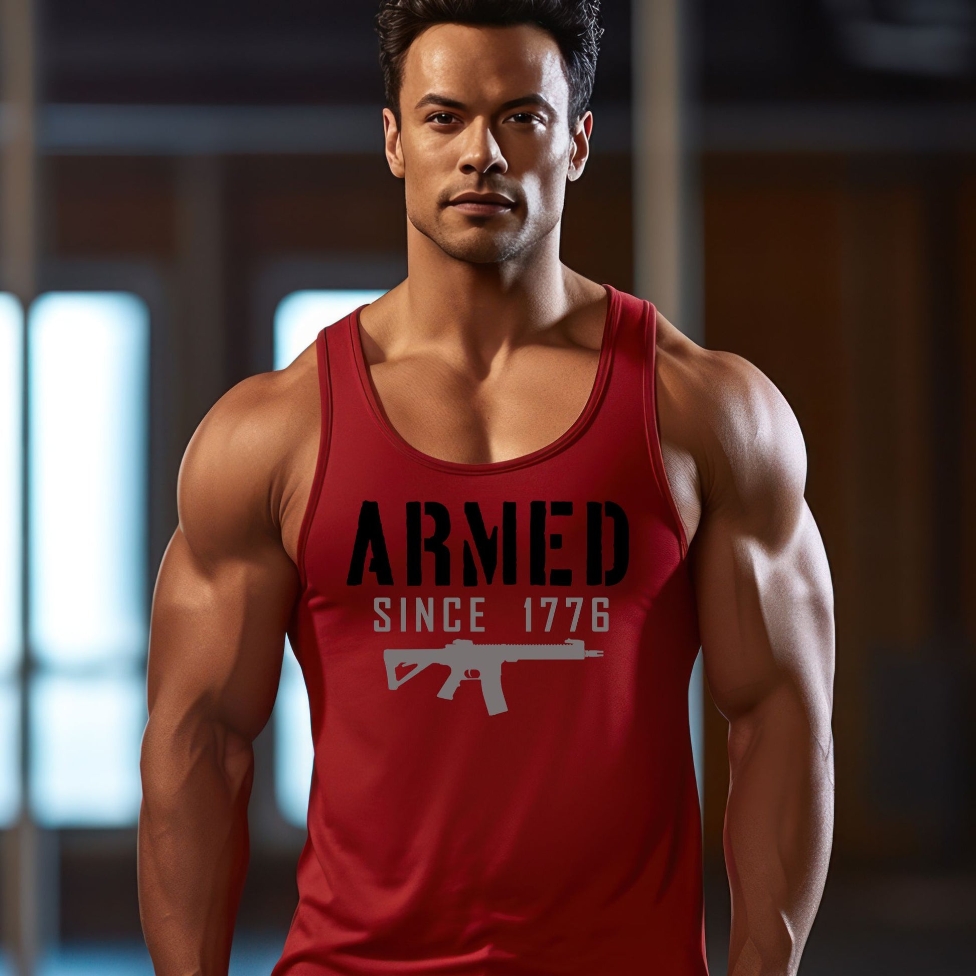 Rakkgear Armed Since 1776 Tank Top in red with black lettering