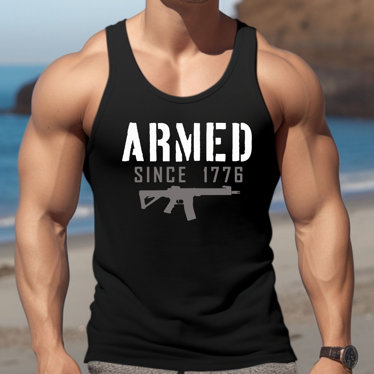 Rakkgear Armed Since 1776 Tank Top in black with white lettering