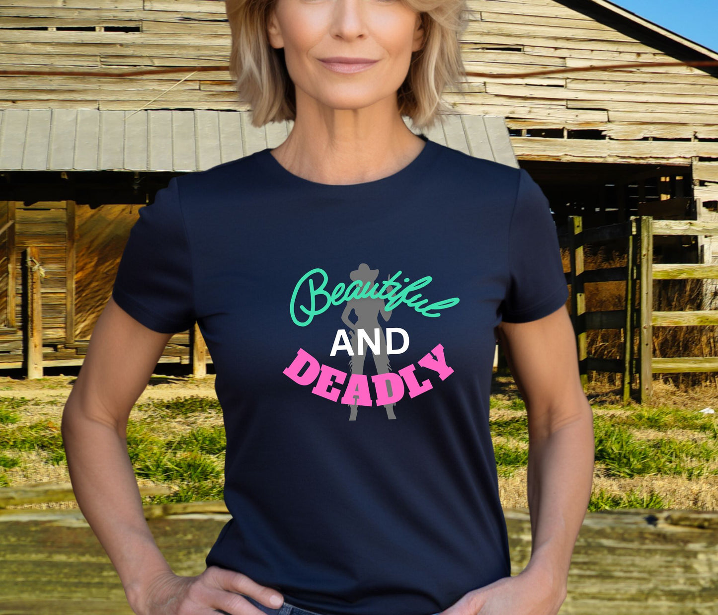 Rakkgear Women's Beautiful and Deadly Short Sleeve Tee in navy blue