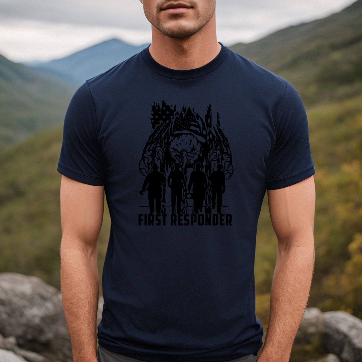 Rakkgear First Responder Eagle Short Sleeve Tee in navy blue