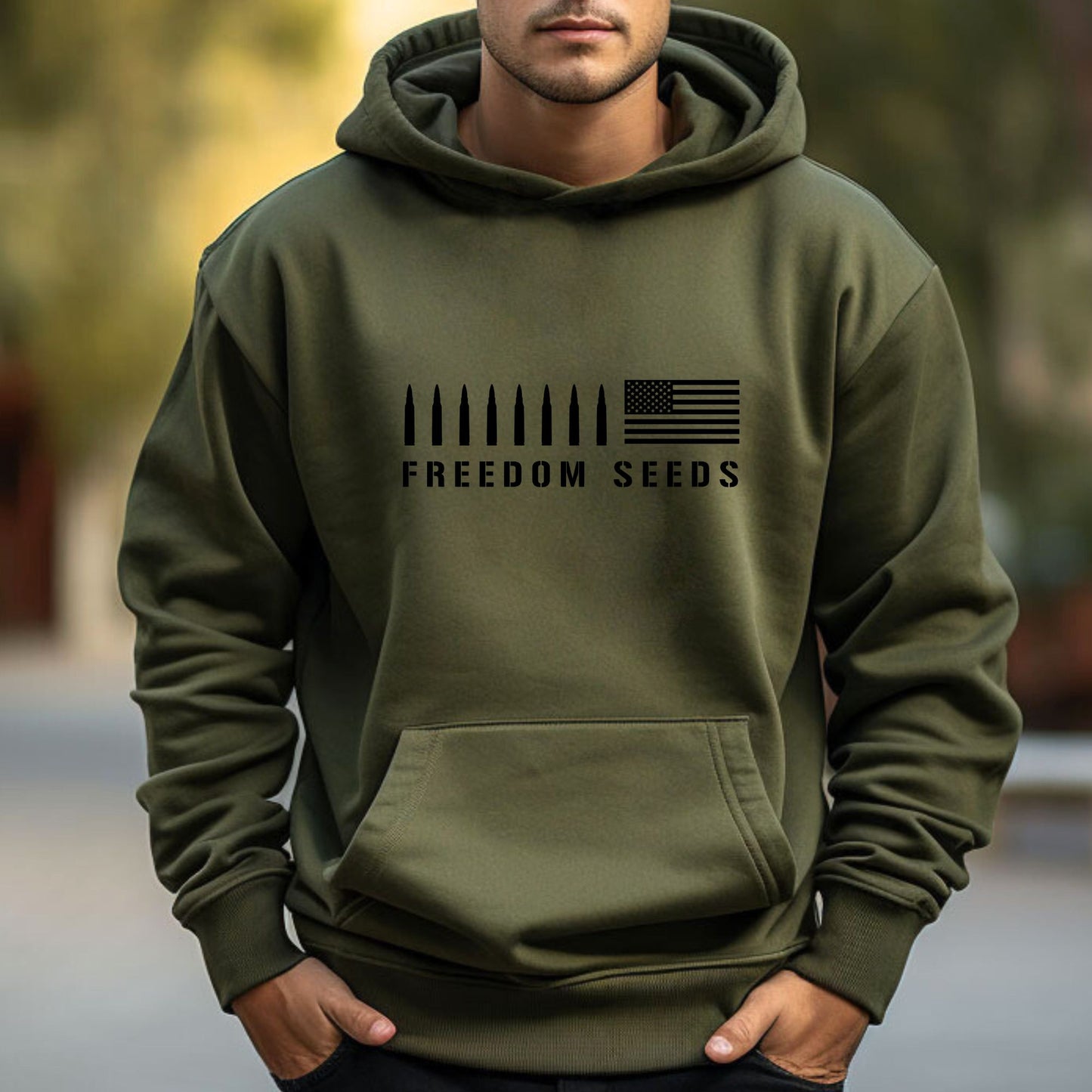 Rakkgear Freedom Seeds Black Lettering Heavy Hoodie in military green