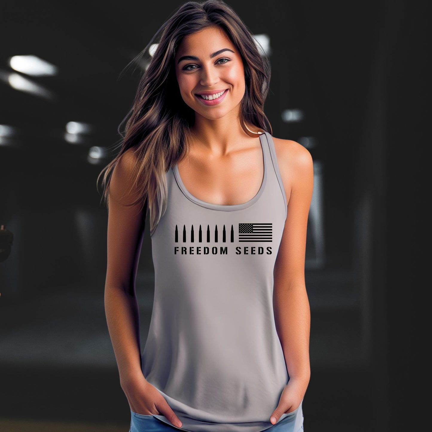 Rakkgear Women's Freedom Seeds Racerback Tank in grey