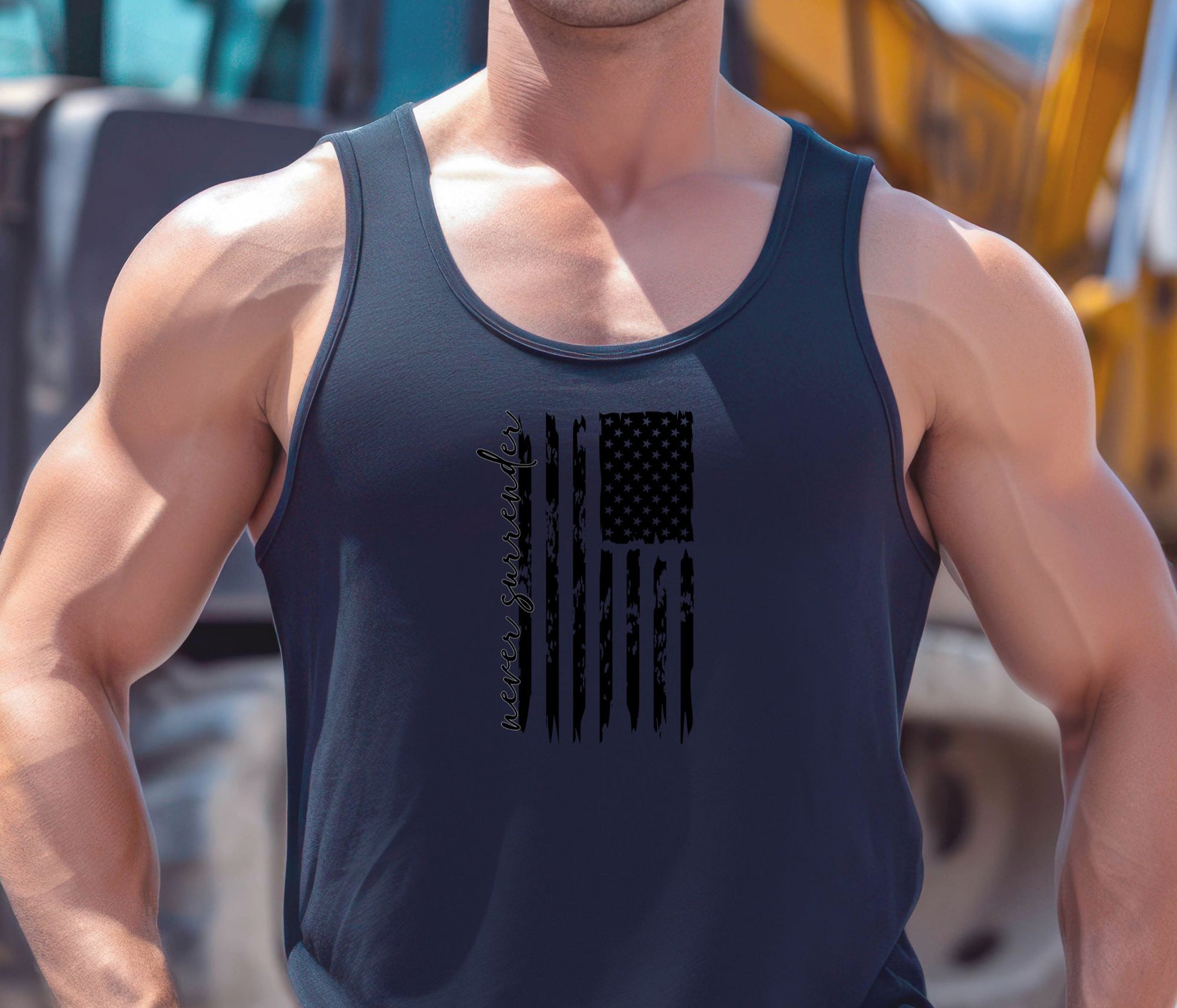 Rakkgear Never Surrender Tank Top in Navy Blue