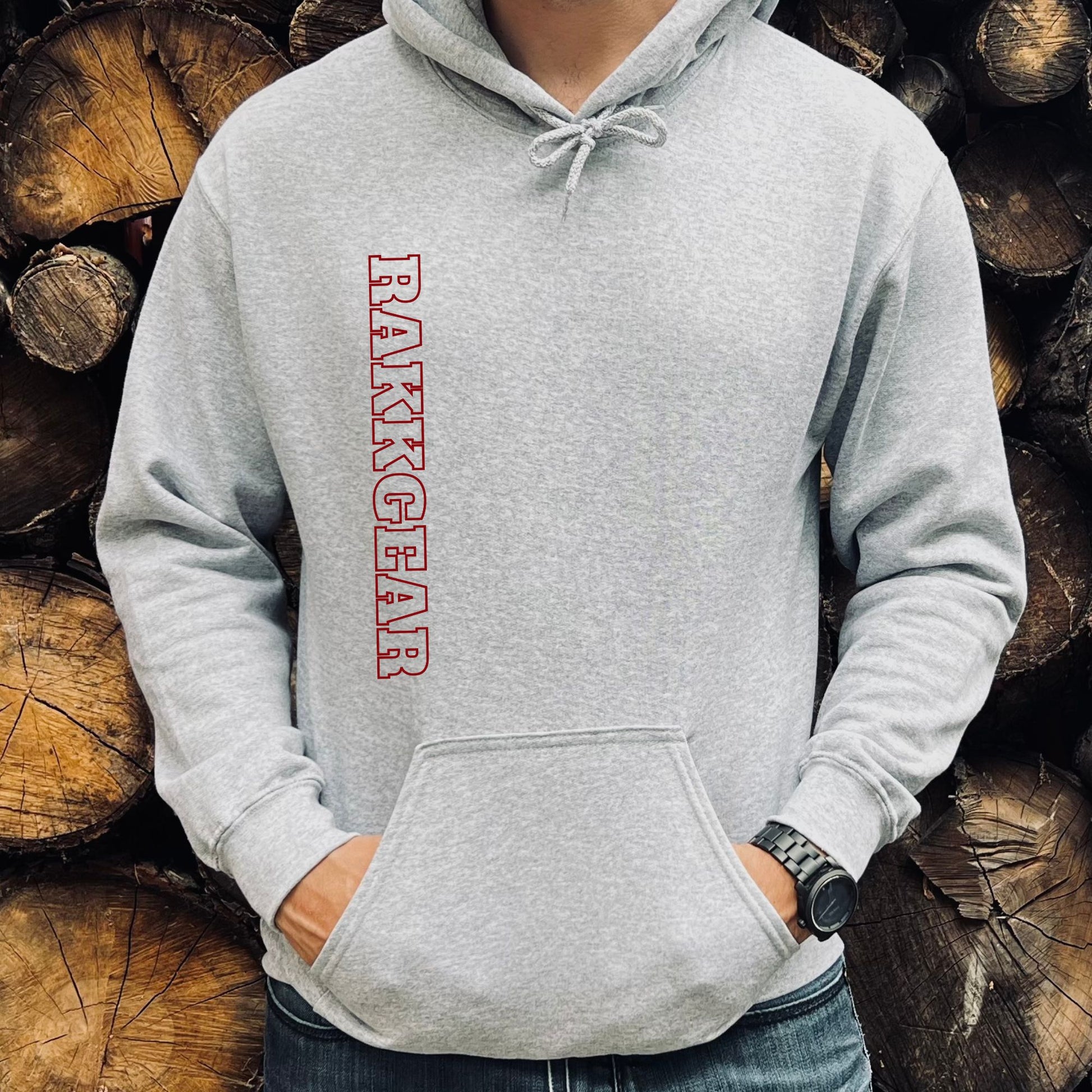 Rakkgear Red Vertical Heavy Hoodie In grey