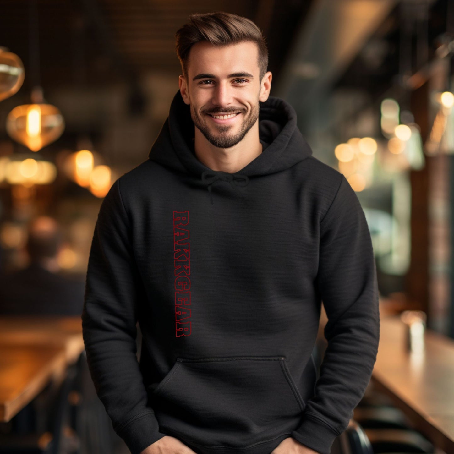 Rakkgear Red Vertical Heavy Hoodie In black