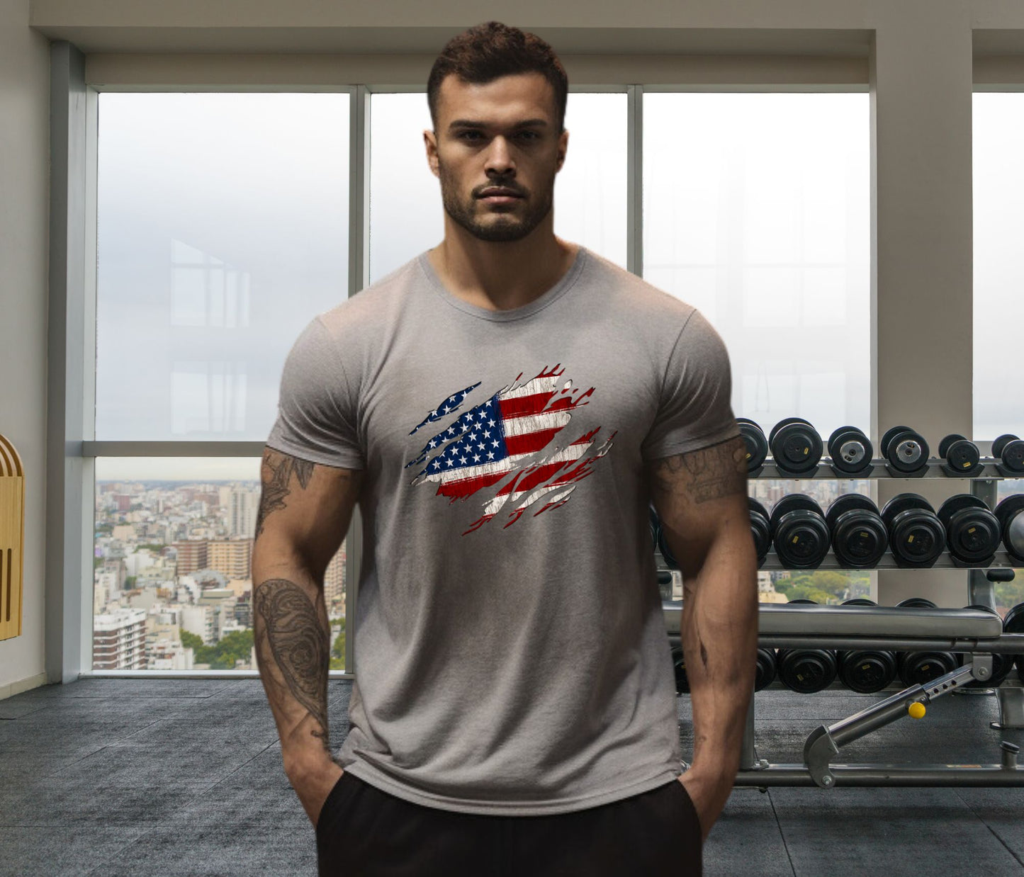 Rakkgear Old Glory Short Sleeve Tee in Sports Grey