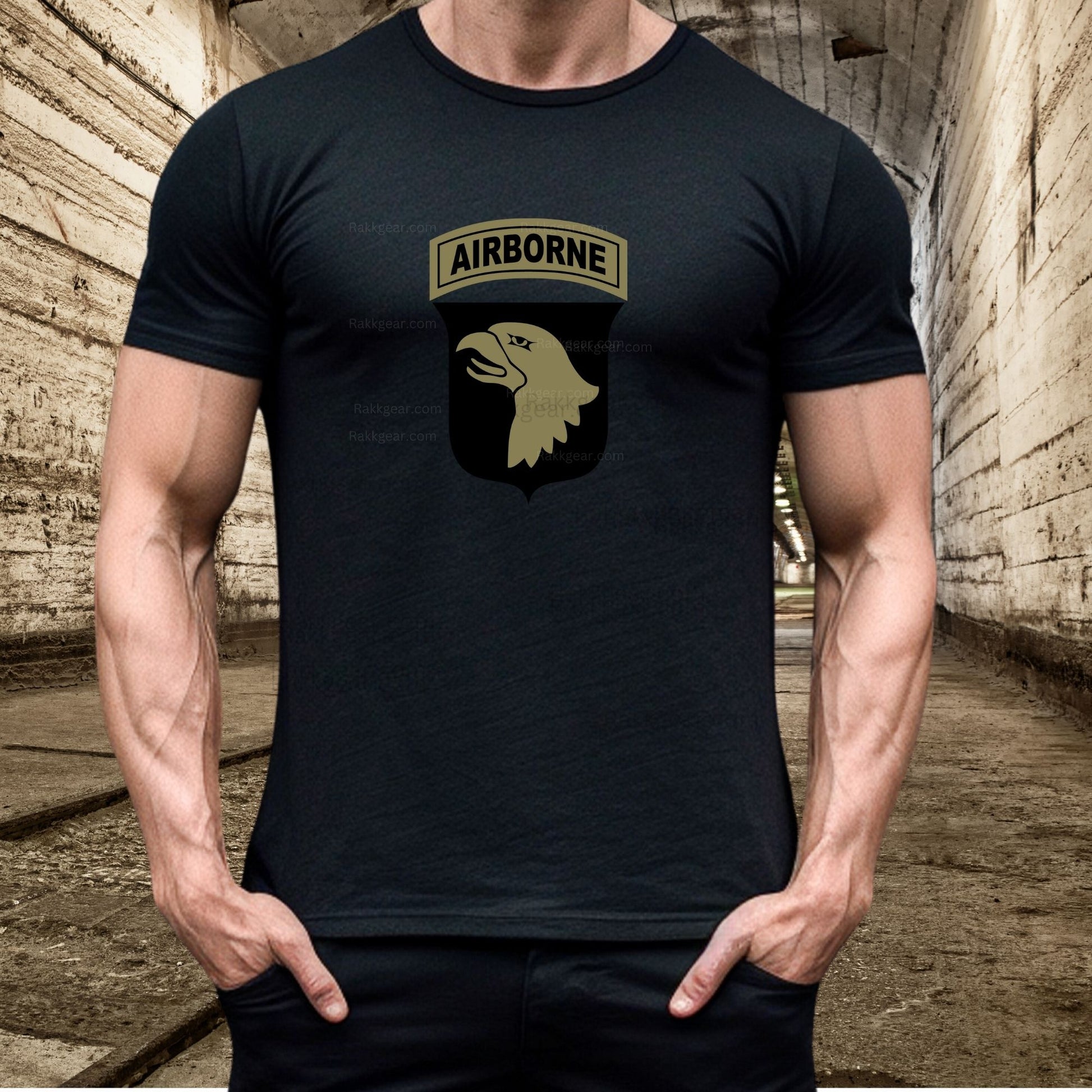 Rakkgear 101st Airborne Camo Screaming Eagle Short Sleeve Tee in black