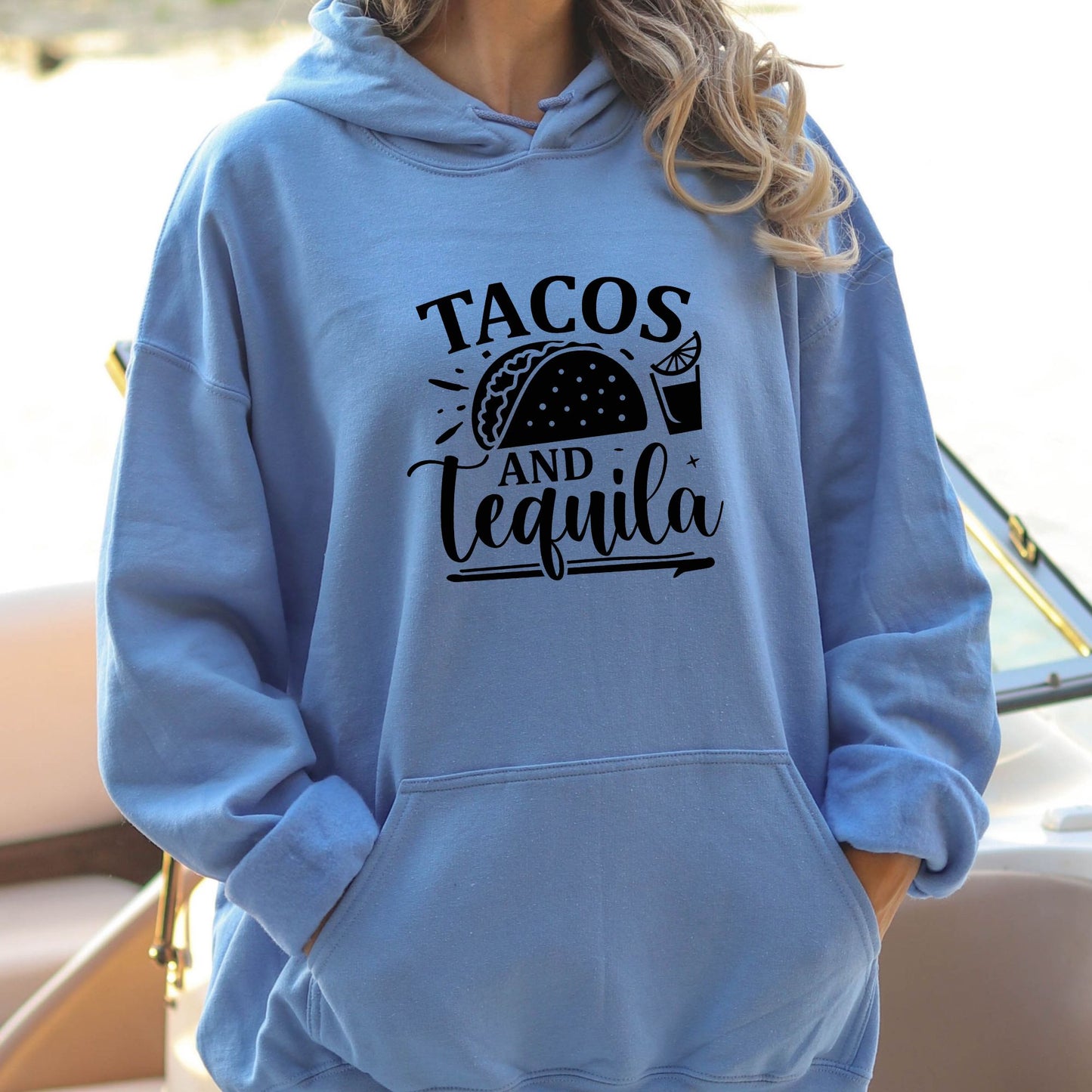 Rakkgear Women's Taco's and Tequila Heavy Hoodie in blue