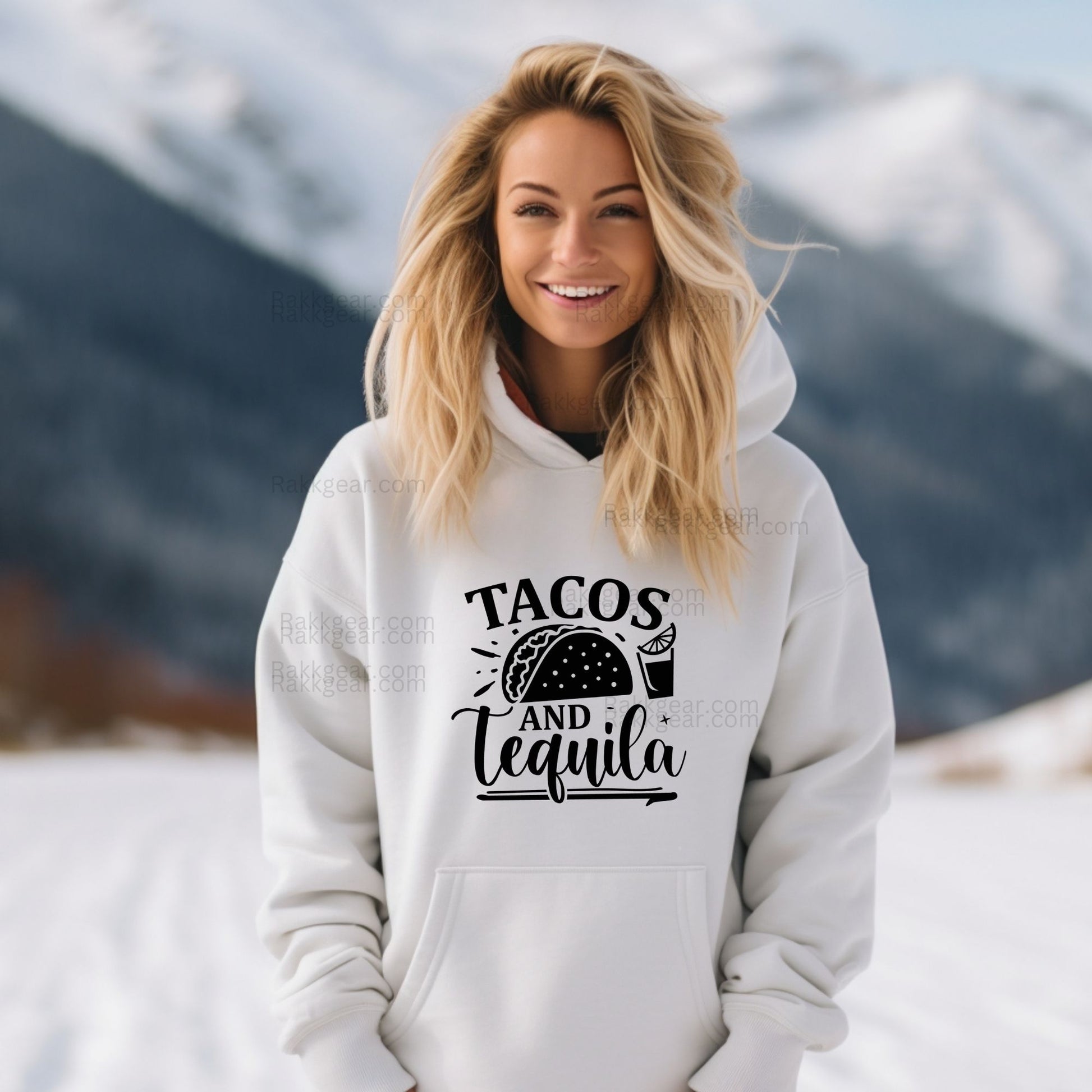 Rakkgear Women's Taco's and Tequila Heavy Hoodie in white