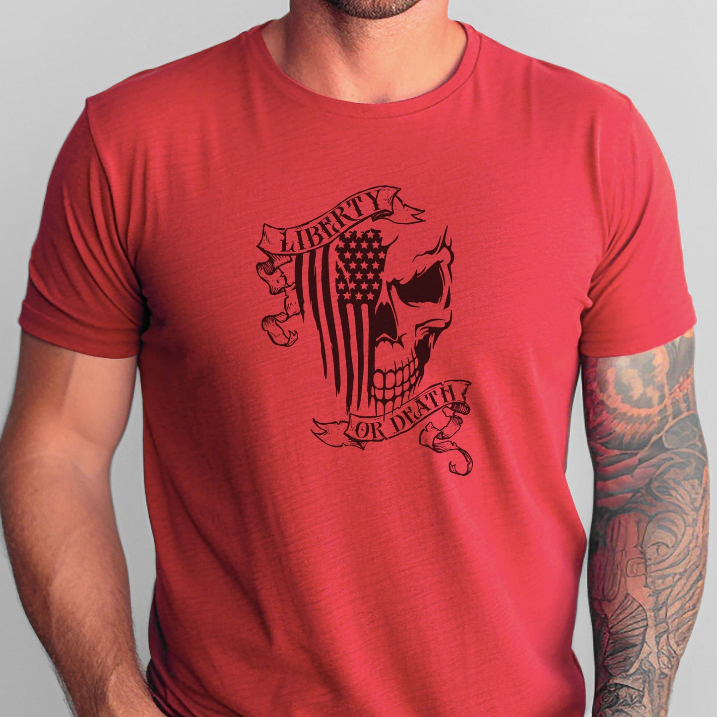 Rakkgear Liberty Or Death Short Sleeve Tee with black print in red