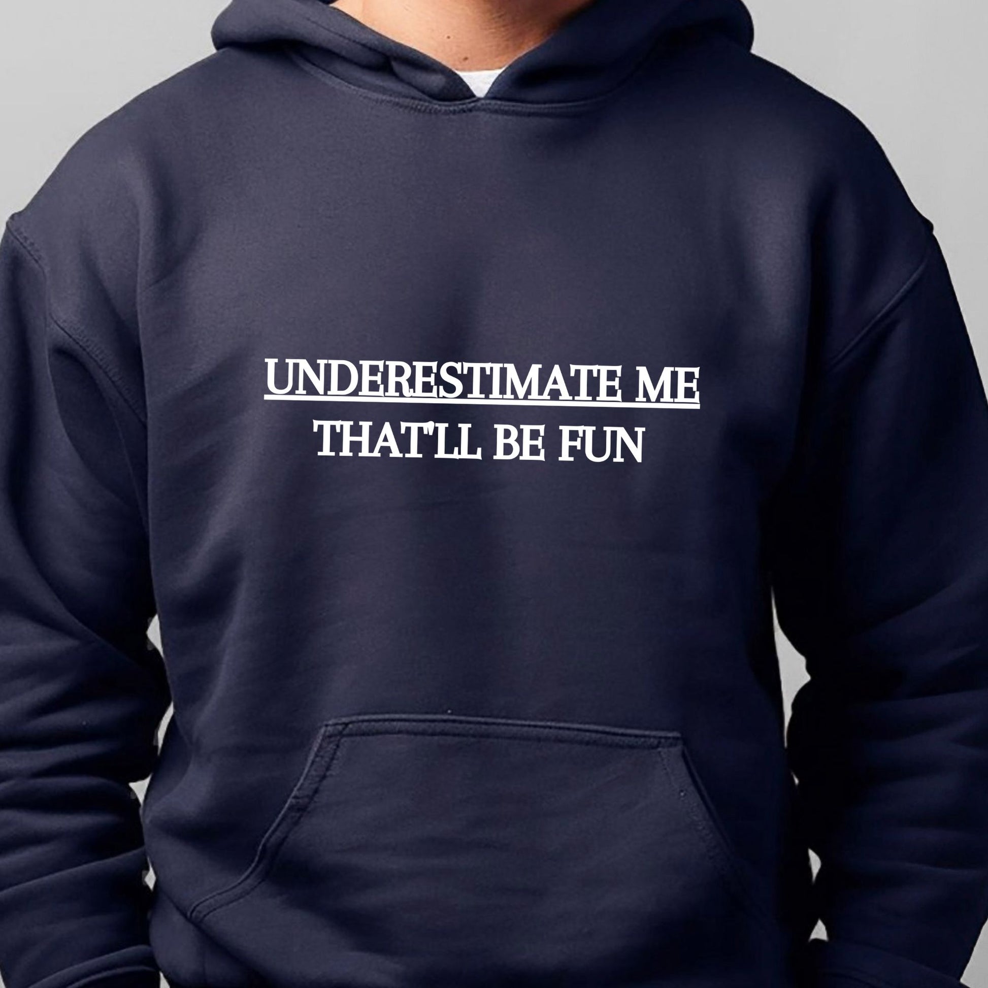 Rakkgear Underestimate Me Heavy Hoodie in navy blue