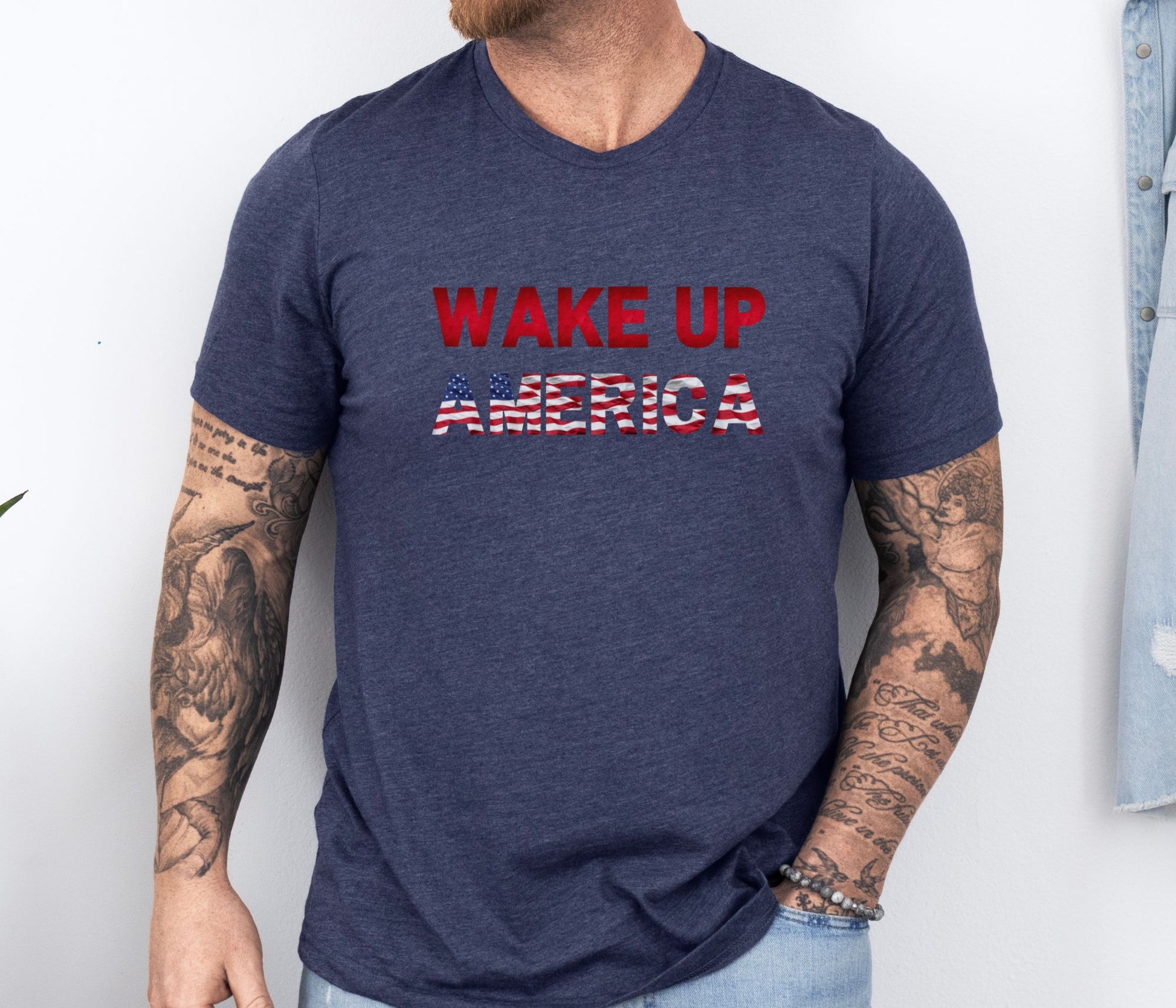 Rakkgear Wake Up America Short Sleeve Tee in navy blue