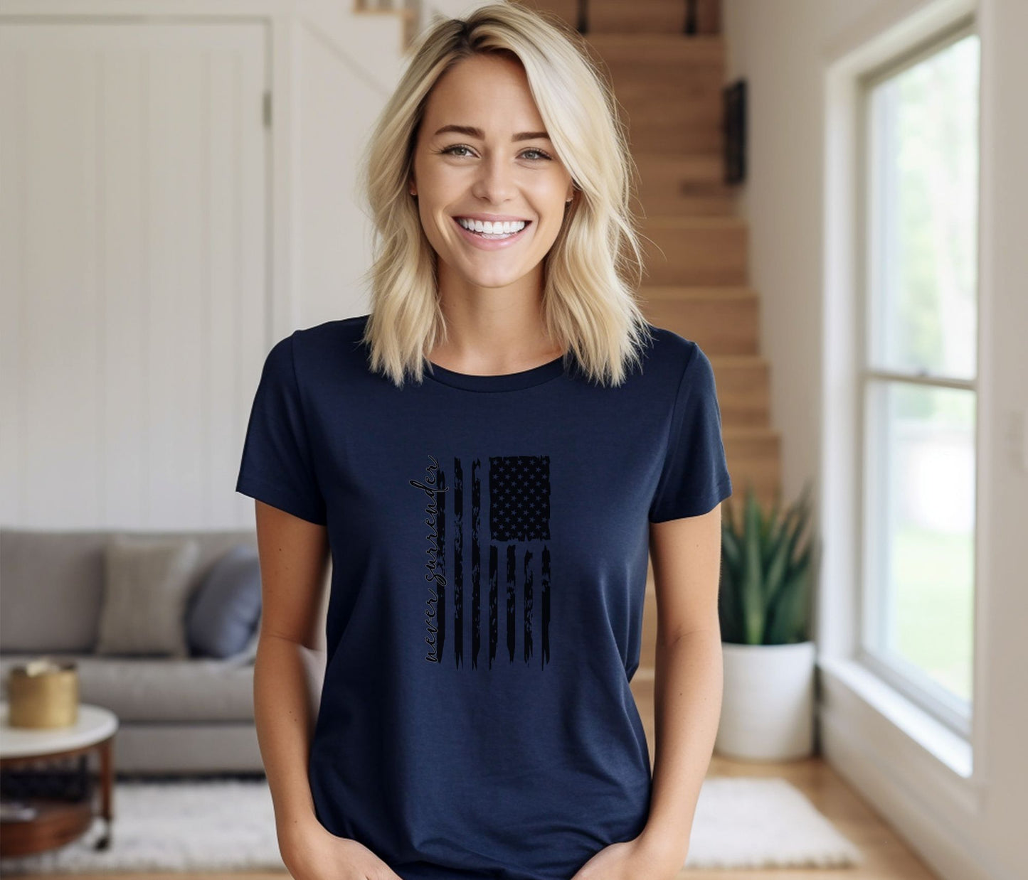 Rakkgear Women's  Never Surrender Short Sleeve Tee in Navy Blue