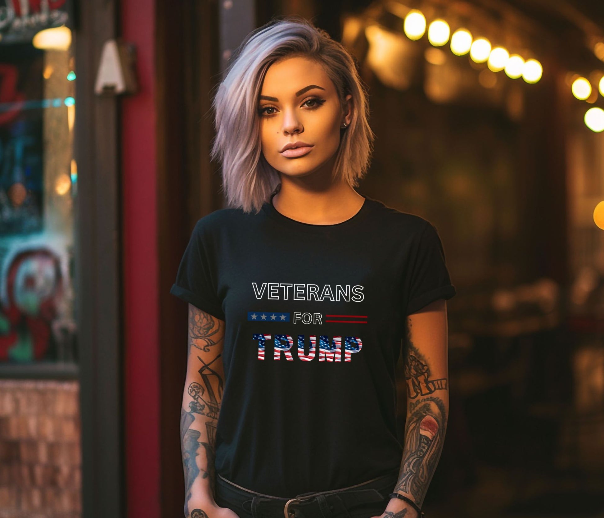 Rakkgear Women's Veterans For Trump Short Sleeve Tee in Black