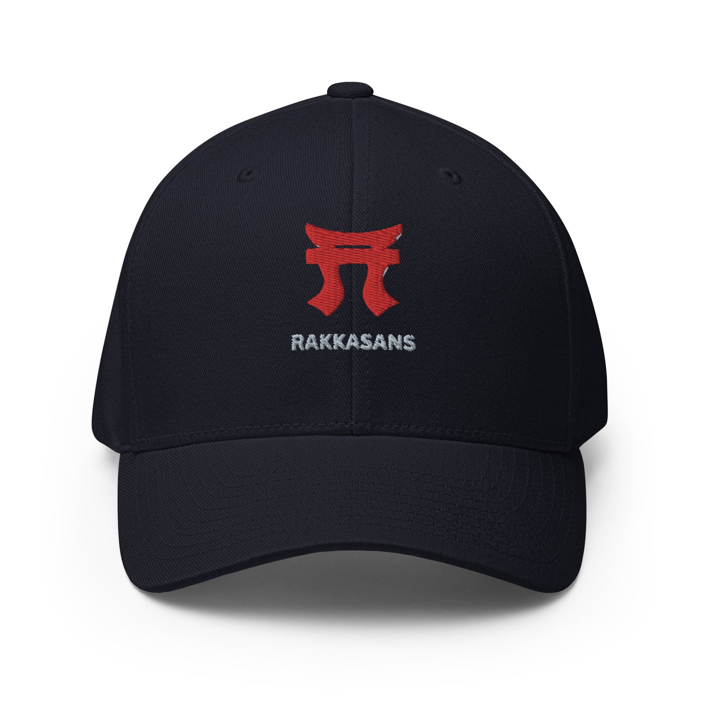 Rakkgear "Rakkasans" Navy Embroidered Fitted Baseball Cap: Multicam black cap with iconic Rakkasans Logo embroidery on the front.