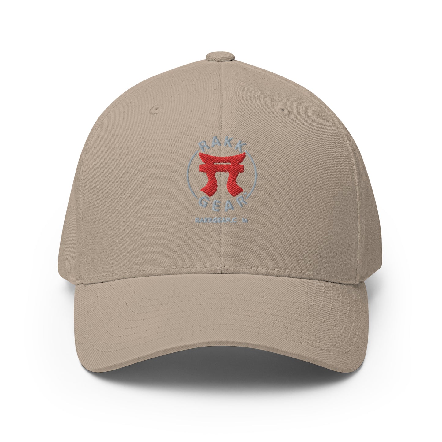Rakkgear Embroidered Khaki Fitted Baseball Cap: Stylish cap with Iconic Rakkgear Logo embroidery on the front.