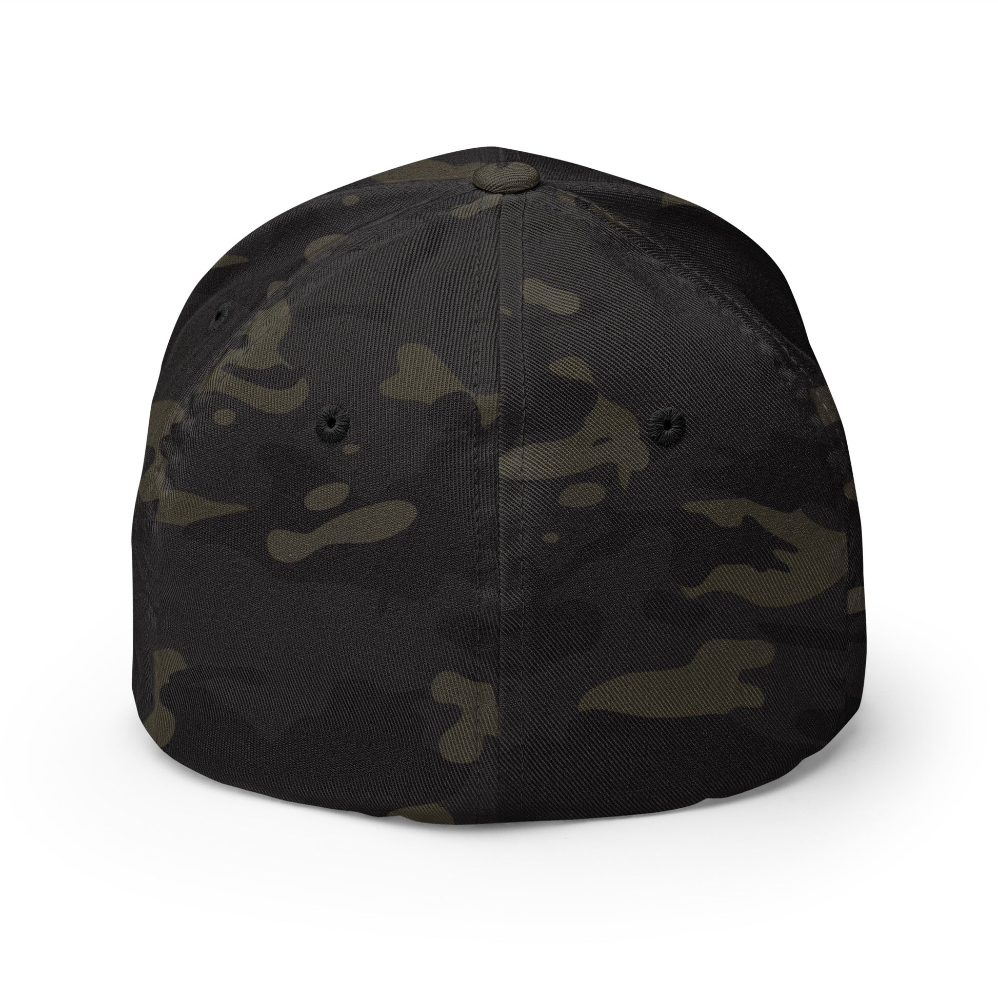 Rakkgear Embroidered Multicam Black Fitted Baseball Cap: Stylish cap with Iconic Rakkgear Logo embroidery on the front.