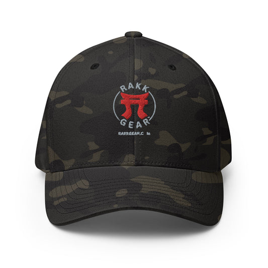 Rakkgear Embroidered Multicam Black Fitted Baseball Cap: Stylish cap with Iconic Rakkgear Logo embroidery on the front.