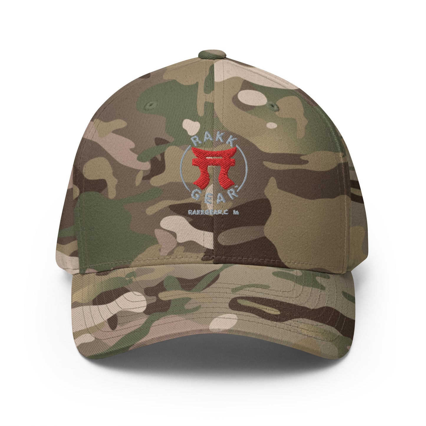 Rakkgear Embroidered Multicam Green Fitted Baseball Cap: Stylish cap with Iconic Rakkgear Logo embroidery on the front.